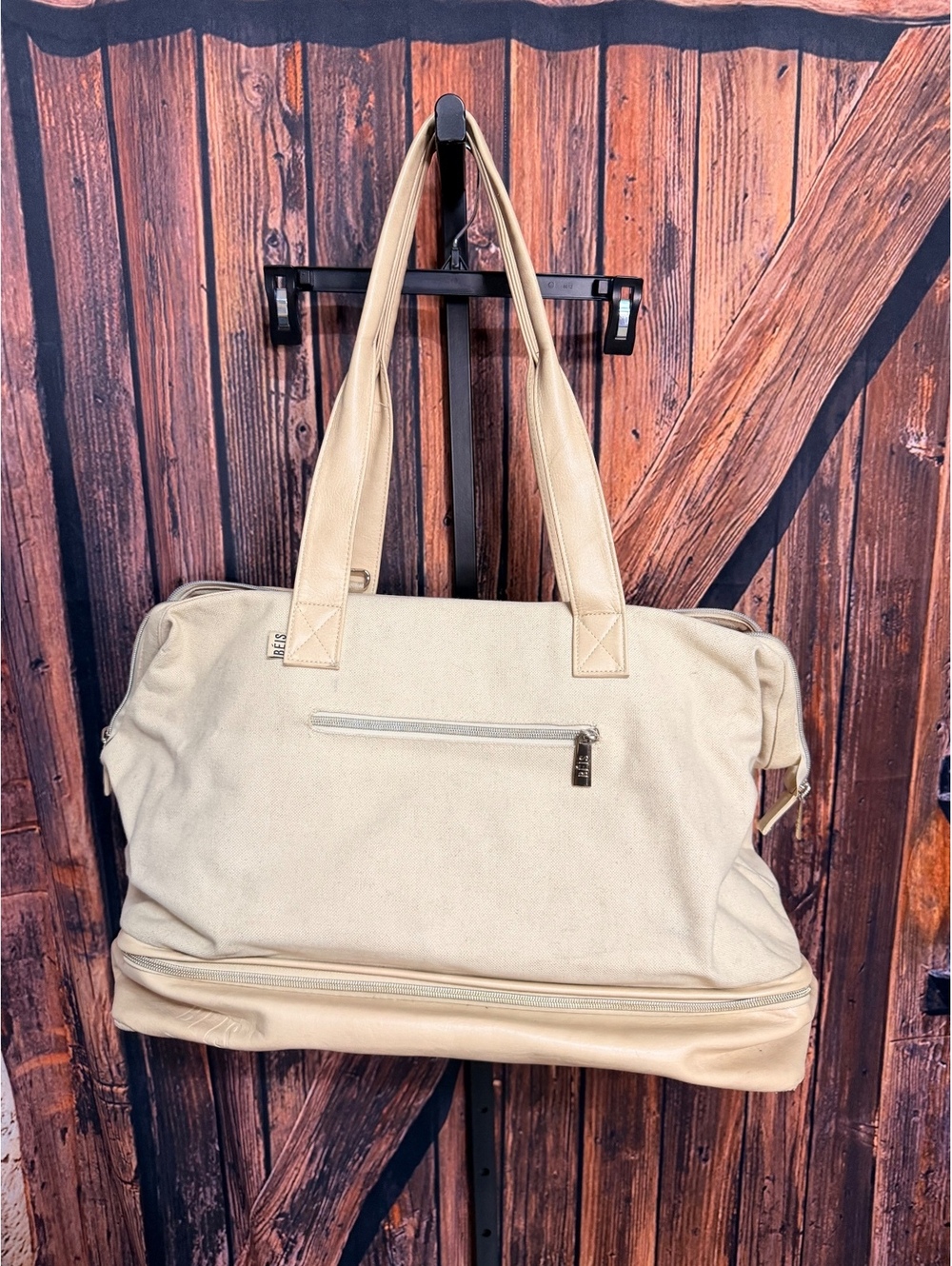 Beis Large Canvas and Faux Leather Travel Tote Bag